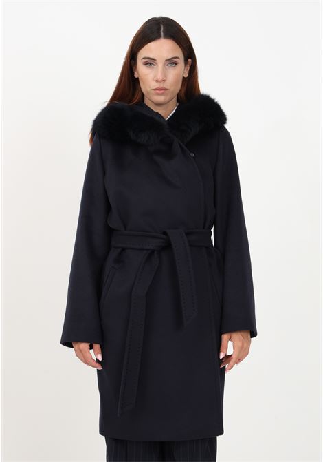 Cappotto blu da donna con cappuccio e pelliccia di volpe MAX MARA | 2360161139600010